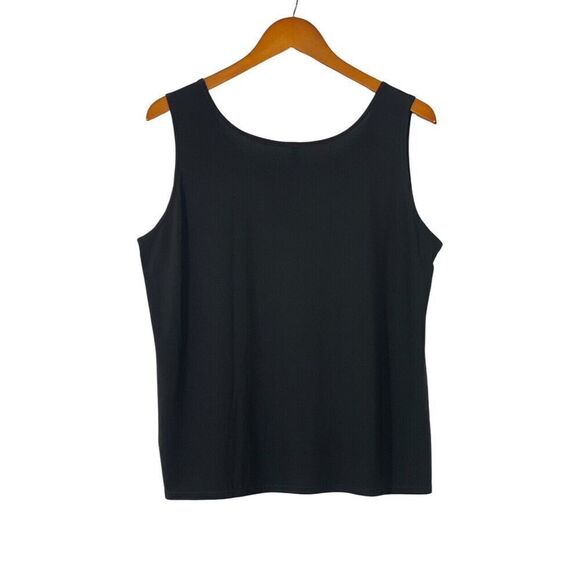 IC by Connie K Black Sleeveless Tank Top Shell Boxy Slinky Knit Slits Size XL - Picture 2 of 6